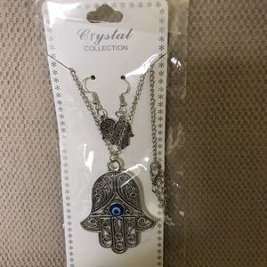 Hamsa necklace and earring set
